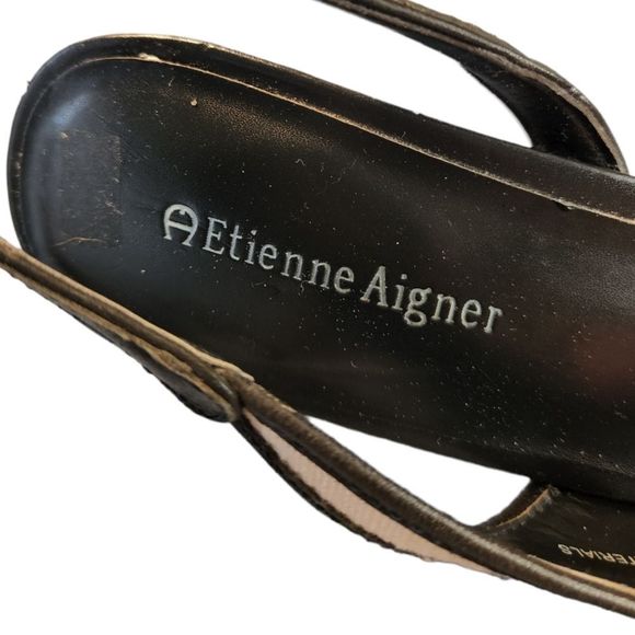 Etienne Aigner Coleus Shoes Open Toe Slingback Heels Shoes Black White WomSize 8 - Picture 4 of 10